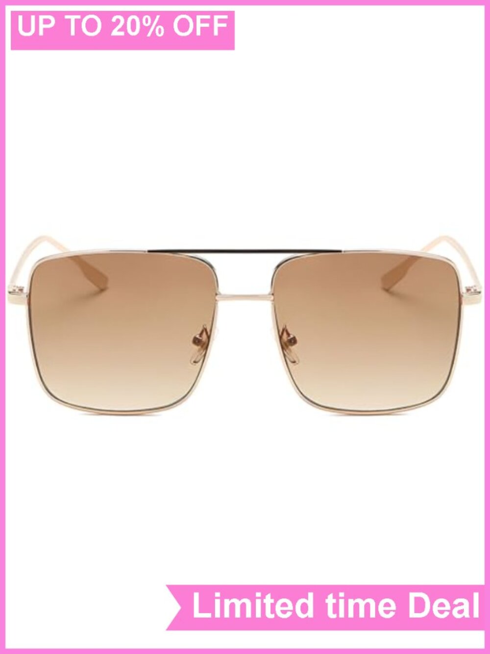 Oversized Square Aviator Sunglasses Double Bridge Metal Frame UV
